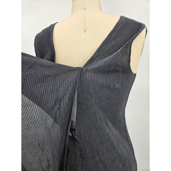 VTG Issey Miyake Black Pleated Maxi Dress Size 4 Attached Jacket Sleeves - Picture 11 of 15